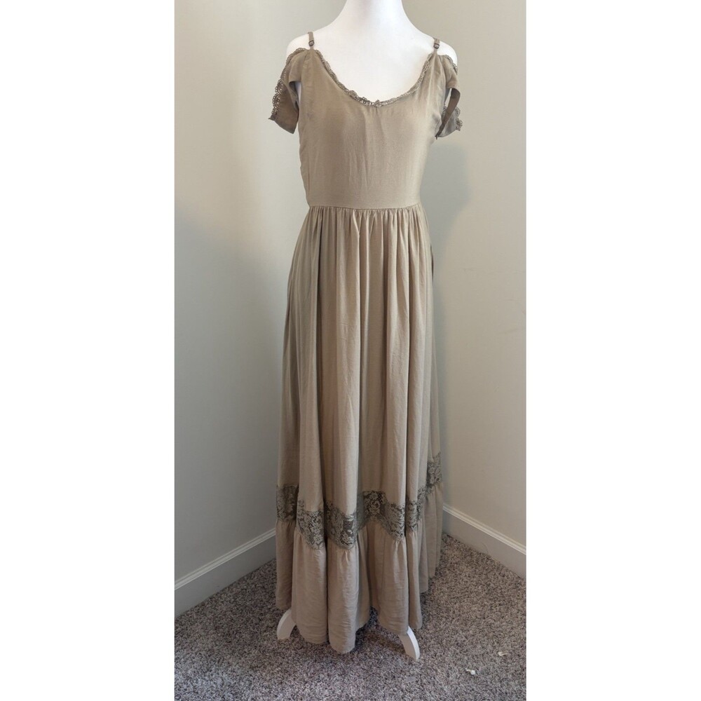MIA JOY Prairie Dress Womens Small Lace Western Boho CottageCore Beige